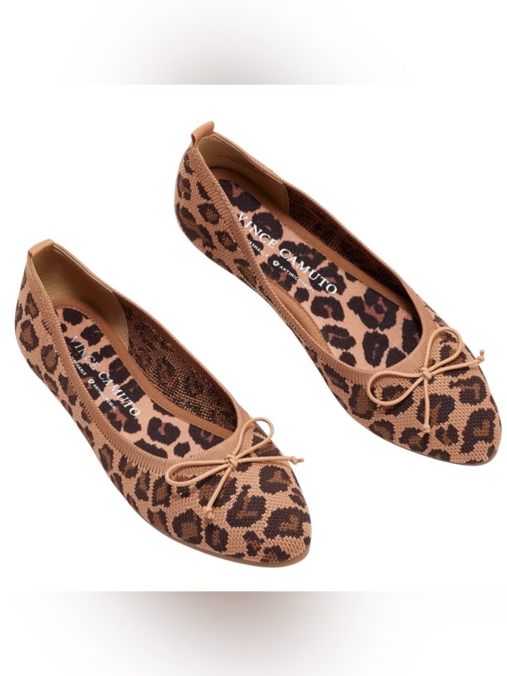 Vince Camuto Flanna Washable Knit Bow-Tie Leopard Print Flats Womens Size 7